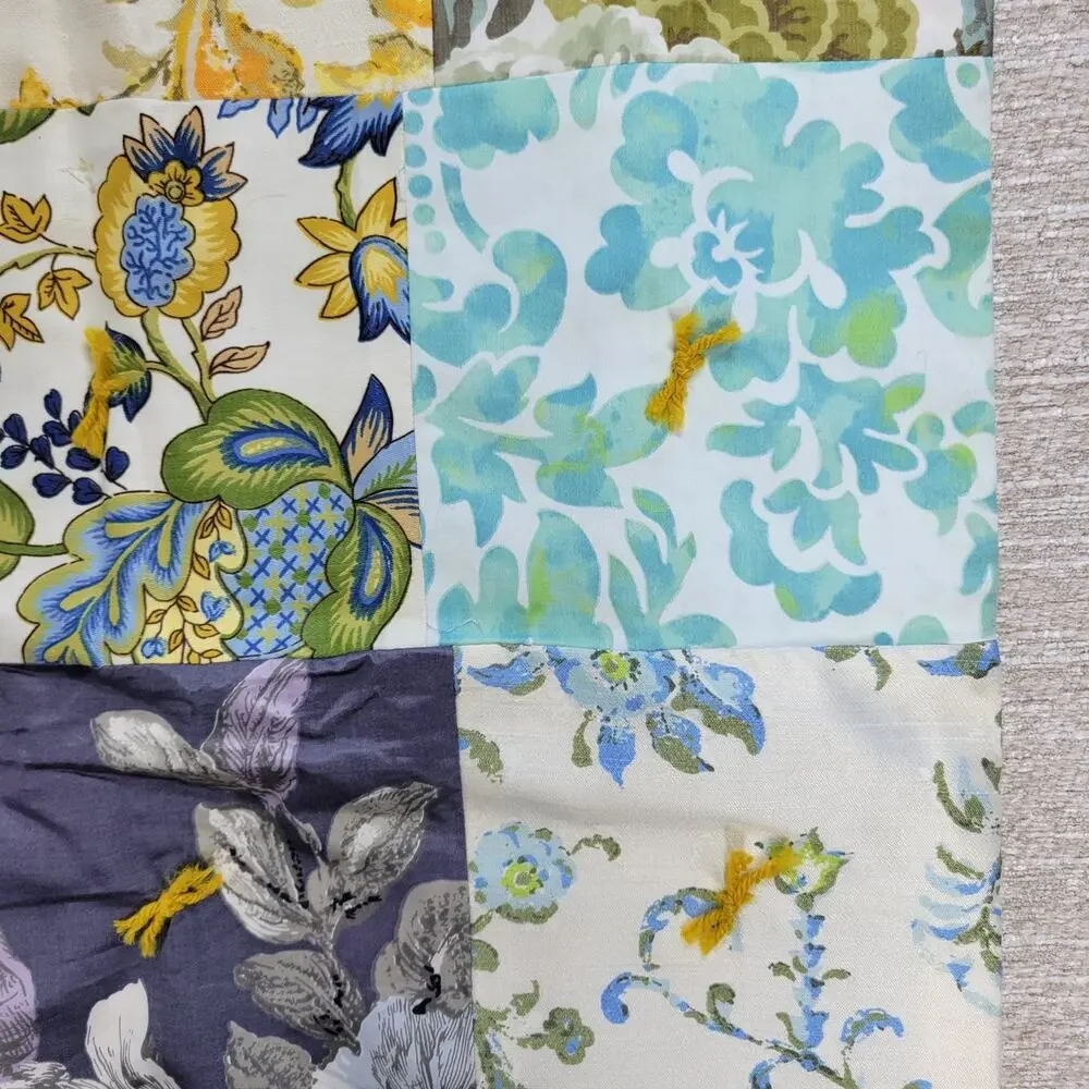 Handmade Patchwork Crazy Quilt Blanket Tablecloth Two-Sided Indian Square Floral